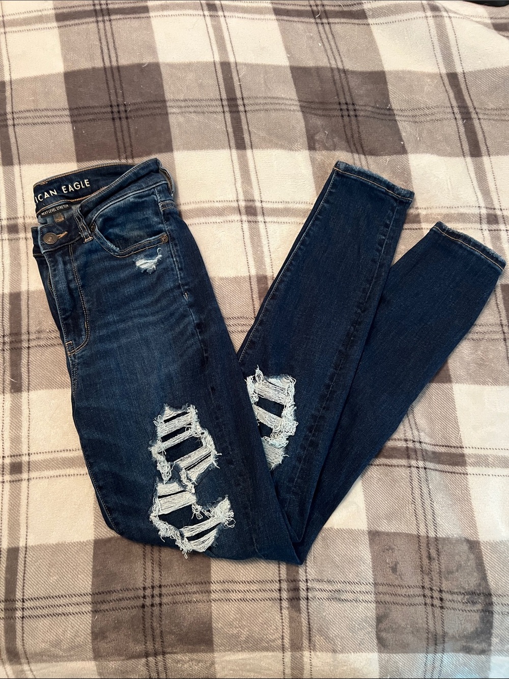 American Eagle Outfitters Navy Blue Ripped Skinny Jeans